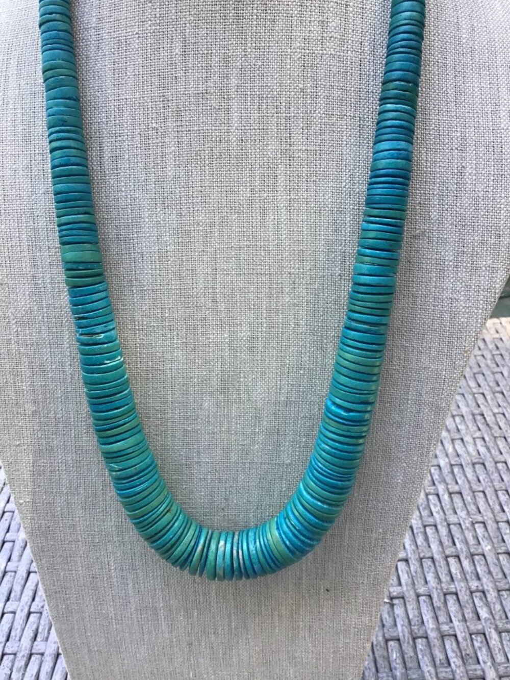 Turquoise Graduated Disc Bead Necklace 30” With Hook Clasp - Vintage Style